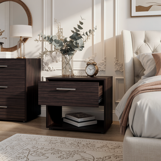 Sunvega Stained Walnut Nightstand with a Single Drawer and Spacious Shelf
