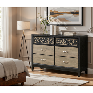 Sunvega Modern Contemporary Wood Dresser with Six Spacious Drawers