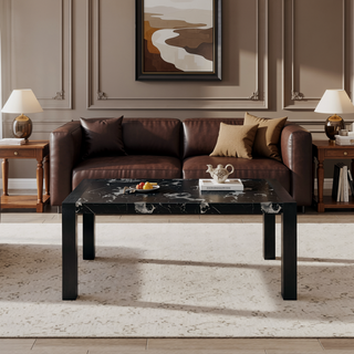 Sunvega Faux Marble Top Dining Table with Large Block Legs Sits 6