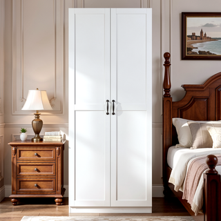 Sunvega Modern Free Standing Wardrobe Closet with 4 Adjustable Shelves for Bedroom