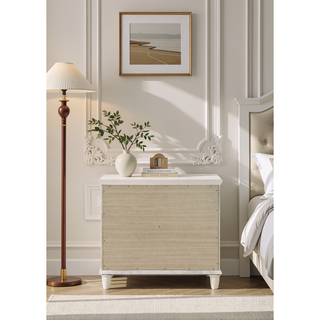 Sunvega Sleek Modern Nightstand with Two Spacious Drawers in Pearl White Finish