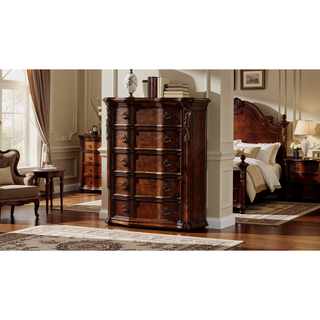 Sunvega Dark Walnut Wood Chest with Five Spacious Drawers for Traditional Style