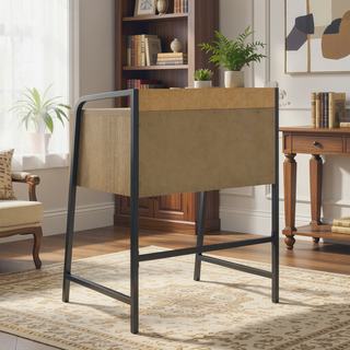 Sunvega Rustic Nightstand with Roomy Drawer and Industrial Metal Frame