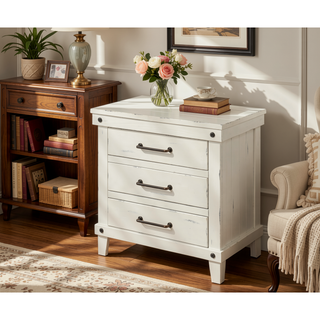 Sunvega 3 Drawer Nightstand with Birch Veneers and Burnished Brass Hardware