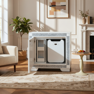 Sunvega White Nightstand with Integrated Speaker Cooler Insert and Glitter Detailing