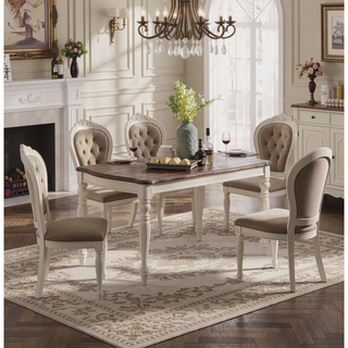 Sunvega Transitional Style Antique White Dining Table with Oak Top for Kitchen