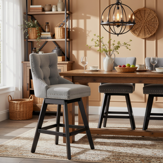 Sunvega Swivel Velvet Barstools with Button Tufted Back and Chrome Nailhead Trim