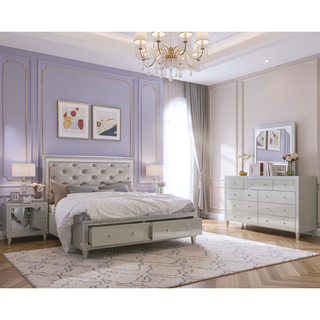 Sunvega Mirrored Front Champagne Finish Nightstand with Two Storage Drawers