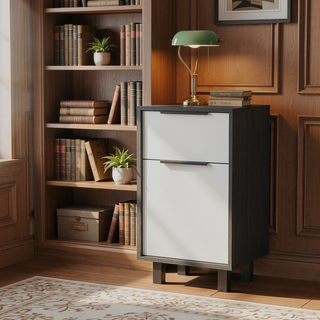 Sunvega Maryland Z Nightstand with One Drawer and Cabinet in Smokey Oak White