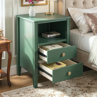 Sunvega Antique White Winston 2-Drawer Nightstand with Open Shelf and Fluted Legs