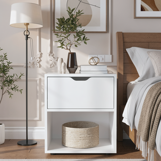 Sunvega 19.7 Inch High Nightstand End Table with Drawer and Open Shelf