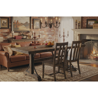 Sunvega Industrial Style Trestle Base Rectangular Dining Table with Curved Metal Accents