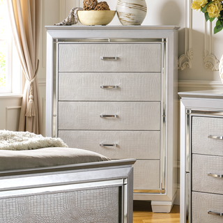 Sunvega Contemporary Silver Chest with Crocodile Texture Diamond Crust Handles