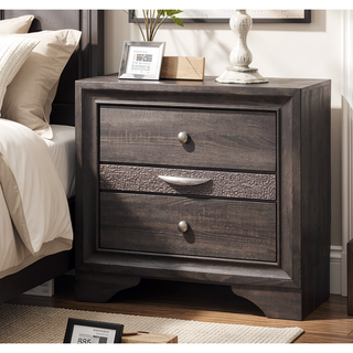 Sunvega Contemporary Gray Nightstand with Silver Accents and Hidden Jewelry Drawer