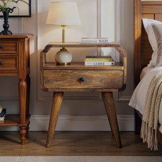 Sunvega Solid Mango Wood Nightstand with Drawer and Shelf in Oak-ish Brown