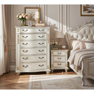 Sunvega Cherry Nightstand with Three Easy Glide Drawers and Velvet Lining