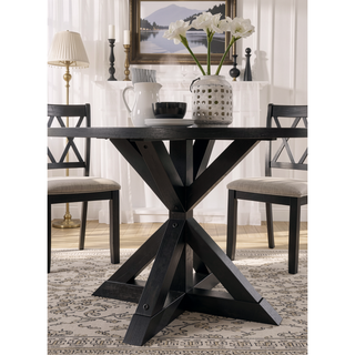 Sunvega Cross-Buck Base Dining Table in Black Made of Solid Rubberwood