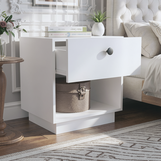 Sunvega White Finish One Drawer Nightstand with Shelf for Bedroom Decor