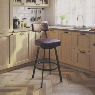 Sunvega Verin Brown Metal Swivel Bar Stool with Faux Leather Upholstery
