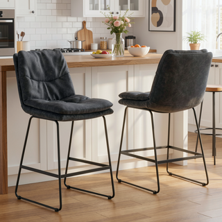 Sunvega Distressed Charcoal Grey Faux Leather Counter Height Stool Set of 2