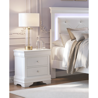 Sunvega White Finish Wooden Nightstand with Faux Alligator Embossed Drawer Fronts
