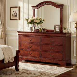 Sunvega Modern Black Dresser with Six Spacious Drawers and Brushed Nickel Handles
