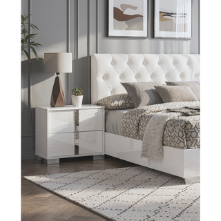 Sunvega Contemporary White Nightstand with Chrome Legs and Handles for Bedroom