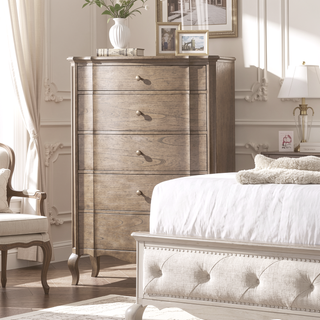 Sunvega Antique Taupe Finish 5-Drawer Chest with Felt-Lined Top and Cabriole Legs
