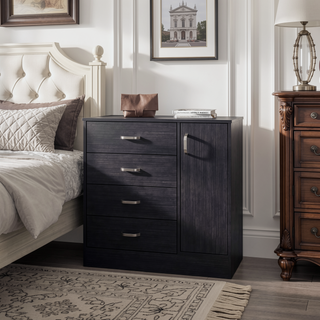 Sunvega Modern Wenge Dresser with 4 Spacious Drawers and Side Cabinet Shelf