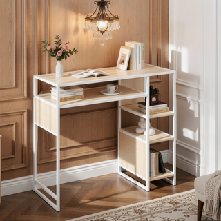 Sunvega Display Farmhouse Bar Height Table with Storage Space in White Metal and Natural Wood