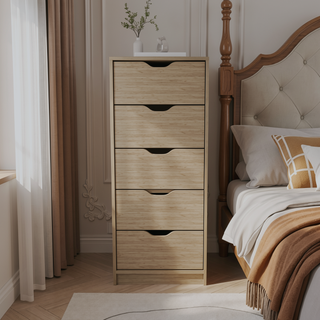 Sunvega Slim 5-Drawer Storage Chest of Drawers in Natural Oak for Limited Space