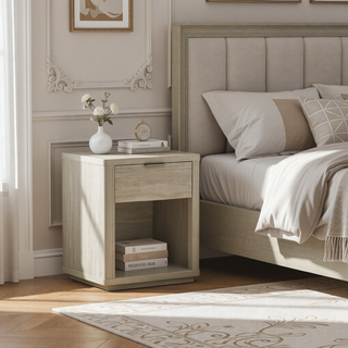 Sunvega Modern Charcoal Gray Nightstand with Drawer and Open Shelf for Bedroom
