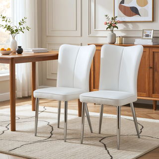 Sunvega Modern Black PU Chairs with Ergonomic Backrest and Metal Legs for Living Room