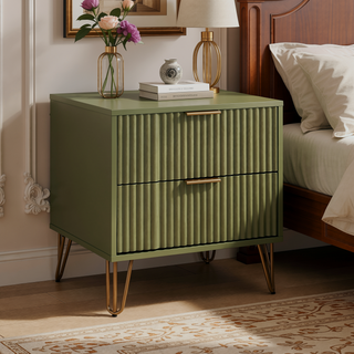 Sunvega Modern Glam Nightstand with Gold Metal Handles and Splayed Legs for Bedroom