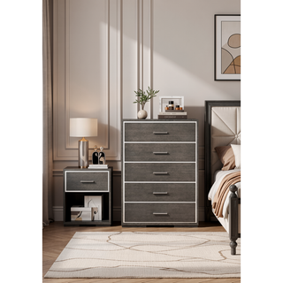 Sunvega Modern Gray Oak Chest with Five Spacious Drawers and Acrylic Trim