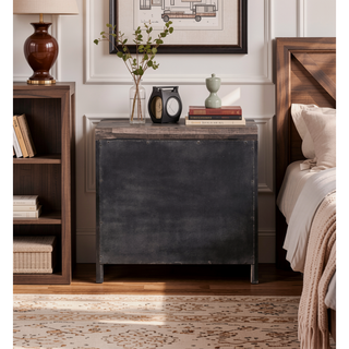 Sunvega Contemporary Dark Oak Finish Wooden Nightstand with Two Drawers Plank Pattern