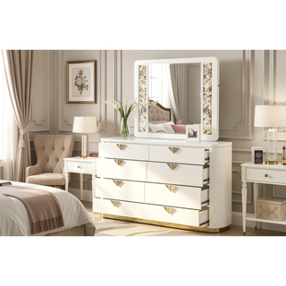 Sunvega Modern Style Wood Dresser with Gold Accents and Six Spacious Drawers