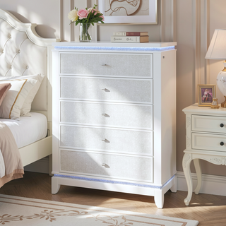 Sunvega White Nightstand with Cooler Bluetooth Speaker and LED Lighting