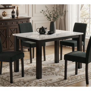 Sunvega Contemporary White Faux Marble Rectangular Dining Table with Black Finish