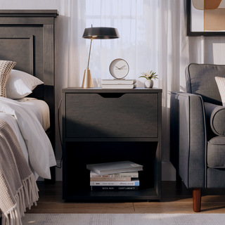 Sunvega Altheimer Bedroom Nightstand with Open Shelf and Drawer