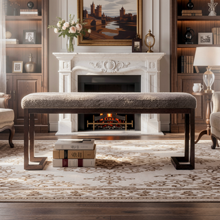 Sunvega Modern Upholstered Boucle Bench with Metal Frame for Entryway Living Room