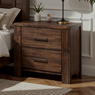 Sunvega Classic Oak Finish Nightstand with Two Drawers Wooden Bedroom Furniture