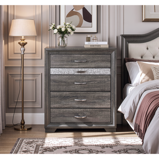 Sunvega Modern Style Sparkle Grey Chest with 6 Spacious Drawers