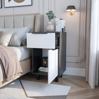 Sunvega Maryland Z Nightstand with One Drawer and Cabinet in Smokey Oak White