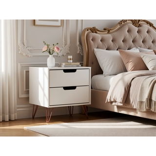 Sunvega Mid-Century Modern Nightstand with Spacious Drawers and Metal Legs
