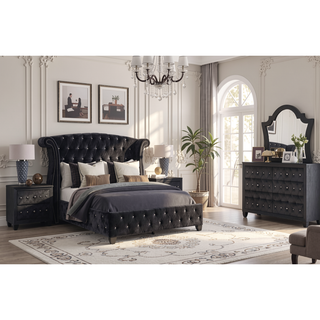 Sunvega Sophia Cream Velvet Upholstered Crystal Tufted 5-Drawer Chest for Bedroom