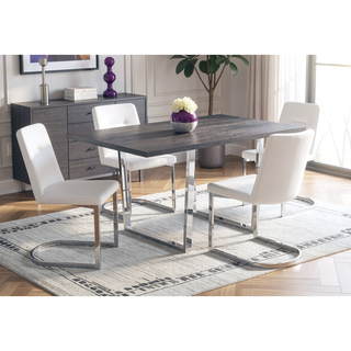 Sunvega Modern Dining Table with Grey Laminate Top and Chrome Metal Legs