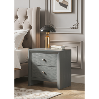 Sunvega Contemporary Gray Gun Metal Finish Two Drawer Nightstand with Round Handle Pull