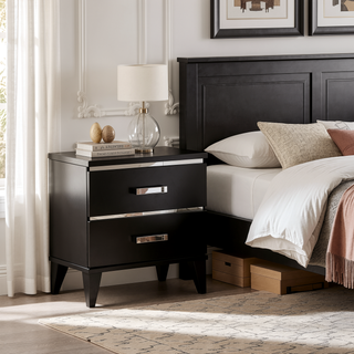 Sunvega Black 2-Drawer Nightstand with Spacious Storage and Smooth Glides