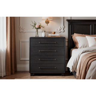 Sunvega Elm Veneer Peppercorn Chest with Five Smooth Drawers and Tapered Legs